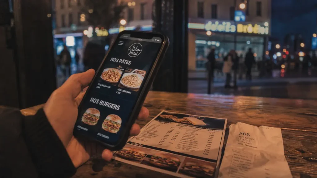 Food court nanterre halal : menu et commande à vérifier devant la vitrine