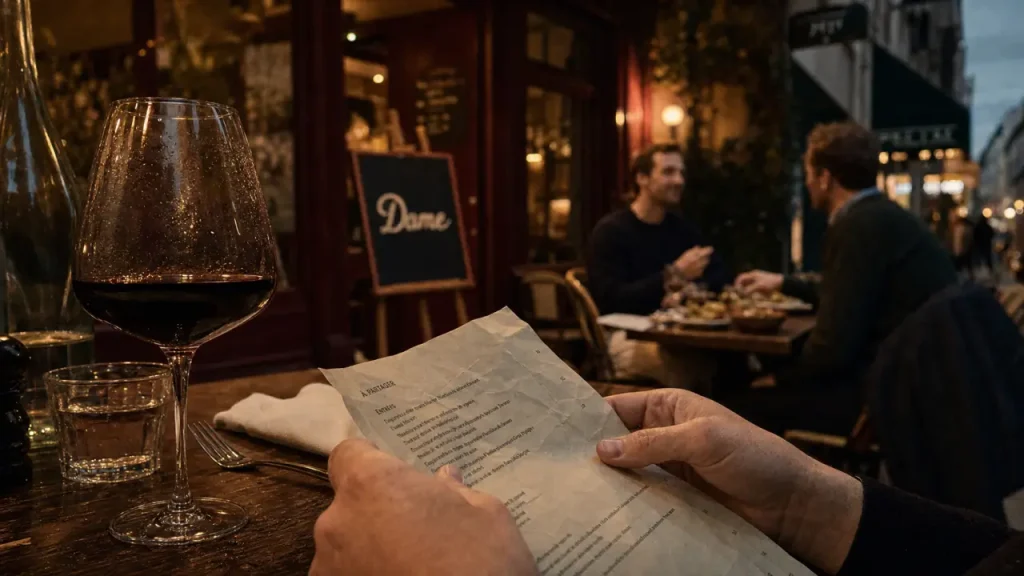 Restaurant dame rue condorcet Paris 9e, vin rouge et ambiance chaleureuse