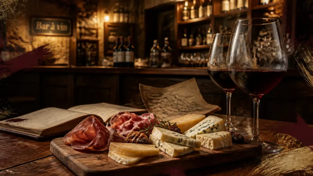 Bar à vin paris montparnasse : planche dégustation et verres de rouge
