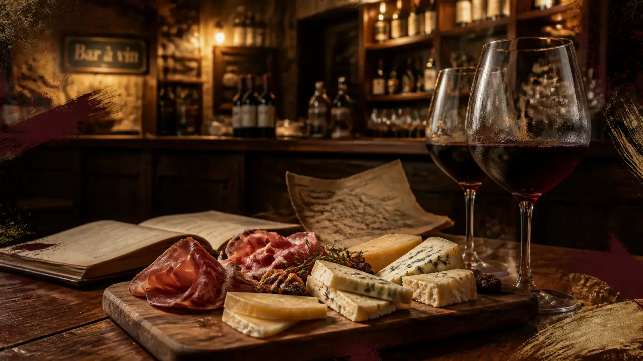 Bar à vin paris montparnasse : planche dégustation et verres de rouge