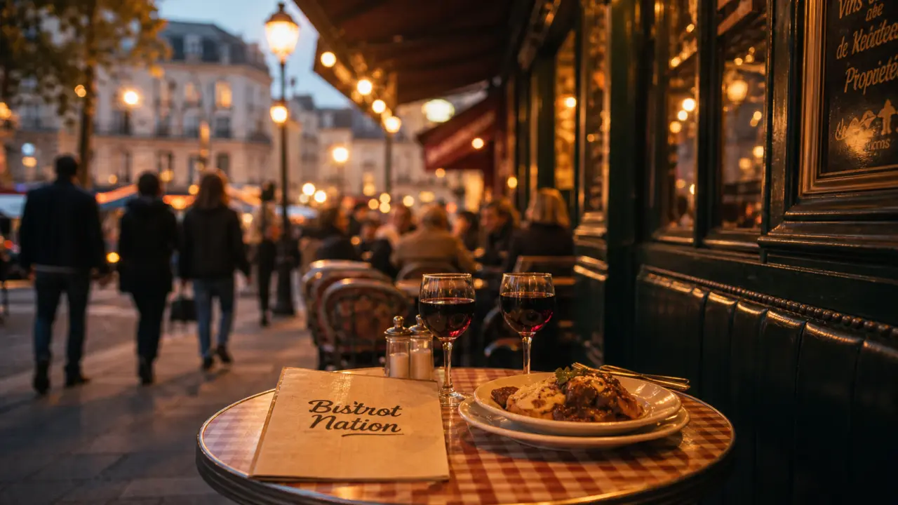 Bistrot Nation, brasserie française en terrasse avec vin rouge