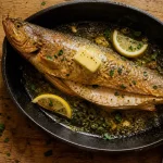 Cuisson truite poele au beurre citron, truite dorée