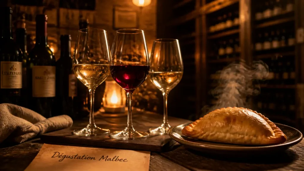 Dégustation vin argentin Paris : verres Torrontés et Malbec en cave