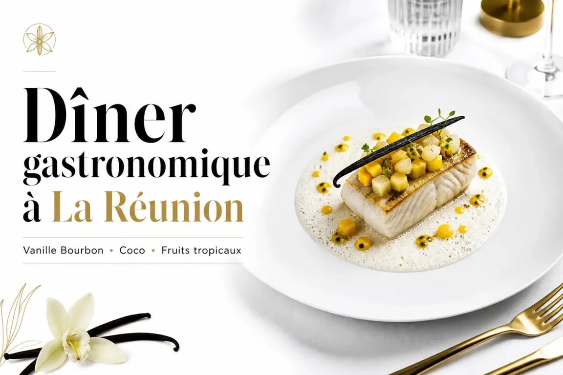 Restaurant île de la Réunion : table gastronomique raffinée avec produits locaux et dressage soigné