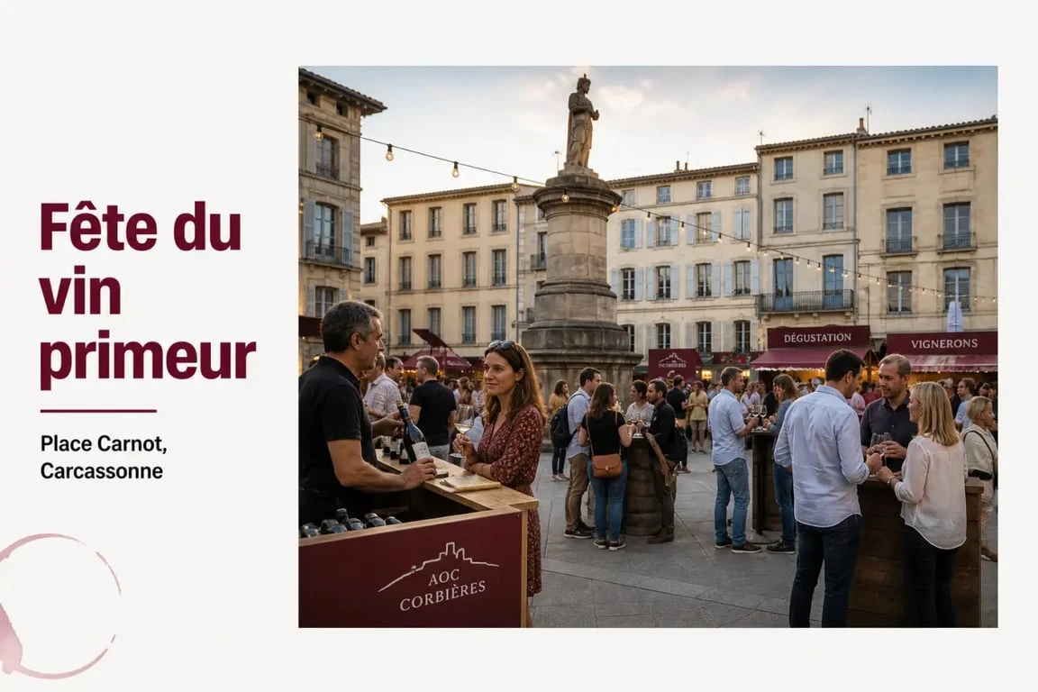 Vin primeur carcassonne sur la Place Carnot pendant la fête du vin primeur
