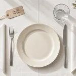 Nappe de table et serviette assorties coton, lin ou enduite sur table en bois clair.