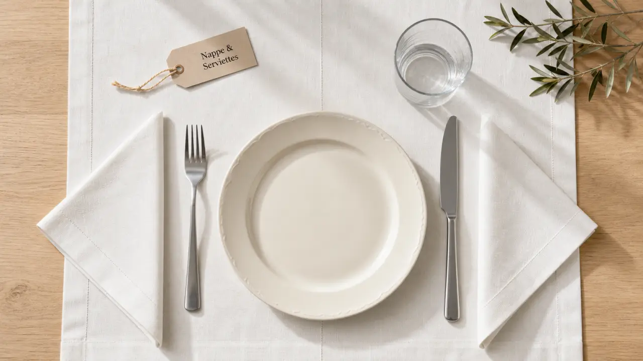 Nappe de table et serviette assorties, coton, lin ou enduite