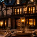 Restaurant décoré vichy Maison Decoret à Vichy, façade au golden hour