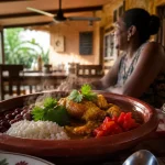 Restaurant ile de la reunion : cari créole fumant sur table d’hôtes