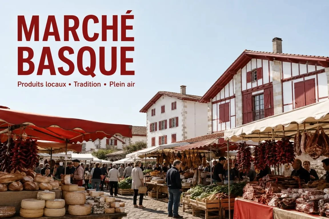 Ambiance d'un marché traditionnel au cœur du terroir basque