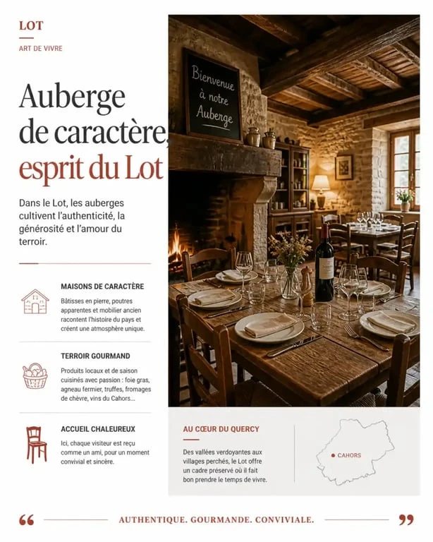 Ambiance d'une auberge de village traditionnelle pour découvrir les restaurants dans le Lot