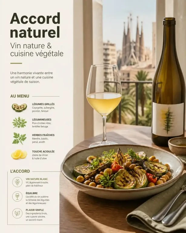 Accord vin nature Barcelone et cuisine végétale