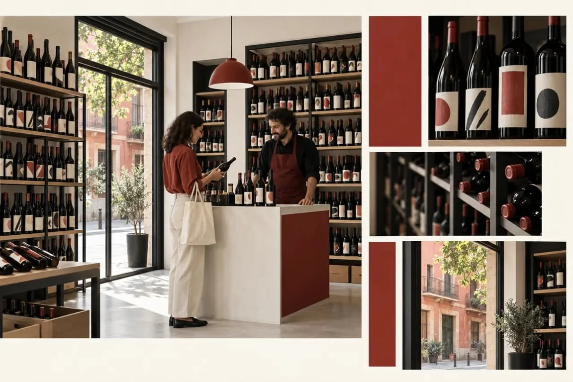 Cave de vin nature à Barcelone avec bouteilles artisanales