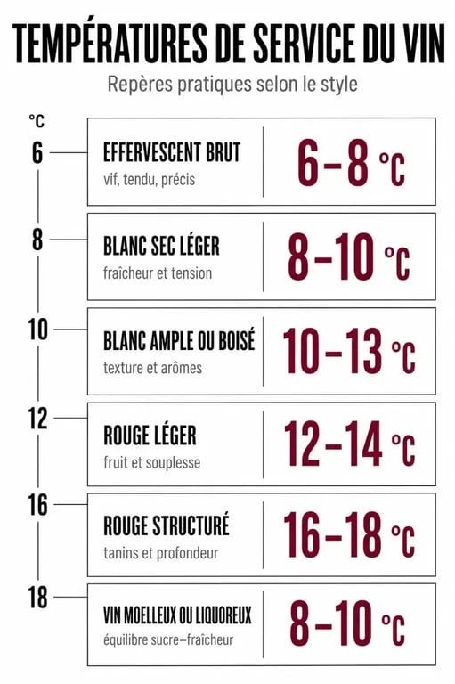 Quel vin servir : repères visuels des températures de service selon le type de vin
