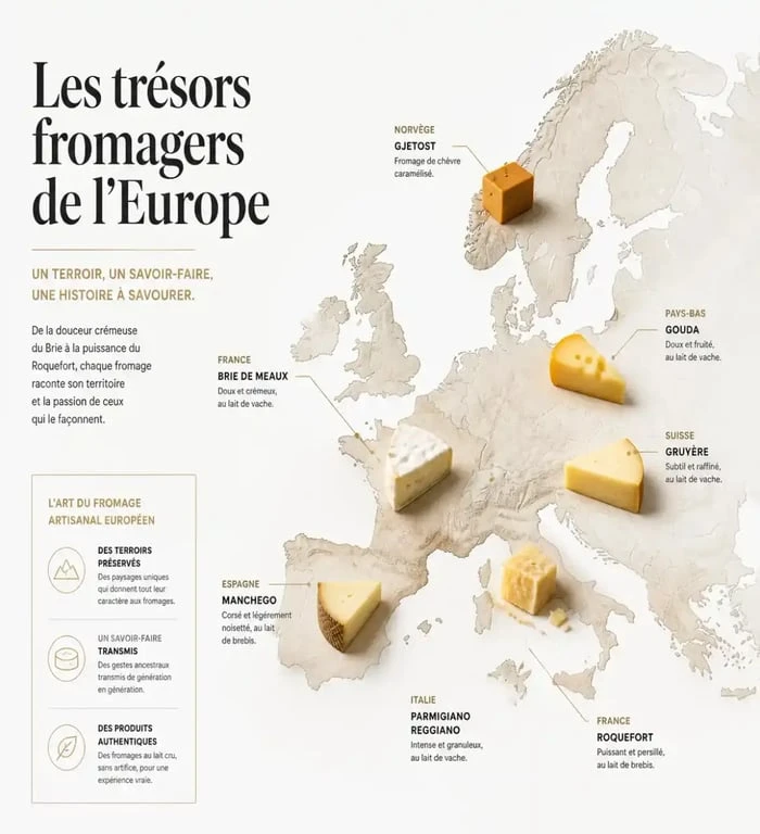 Carte des routes fromagères européennes pour organiser un voyage gastronomique à la découverte des fromages régionaux