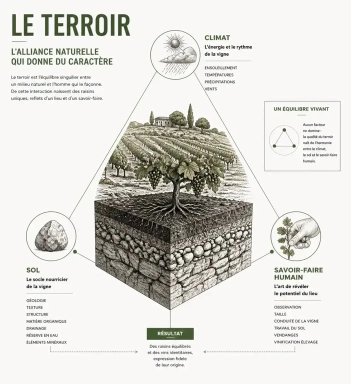 Représentation visuelle du concept de terroir dans le système des appellations d'origine régionales en Europe