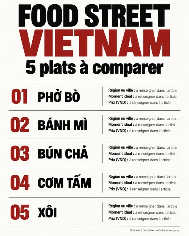 Food street vietnam : comparaison des plats emblématiques, régions, horaires et prix