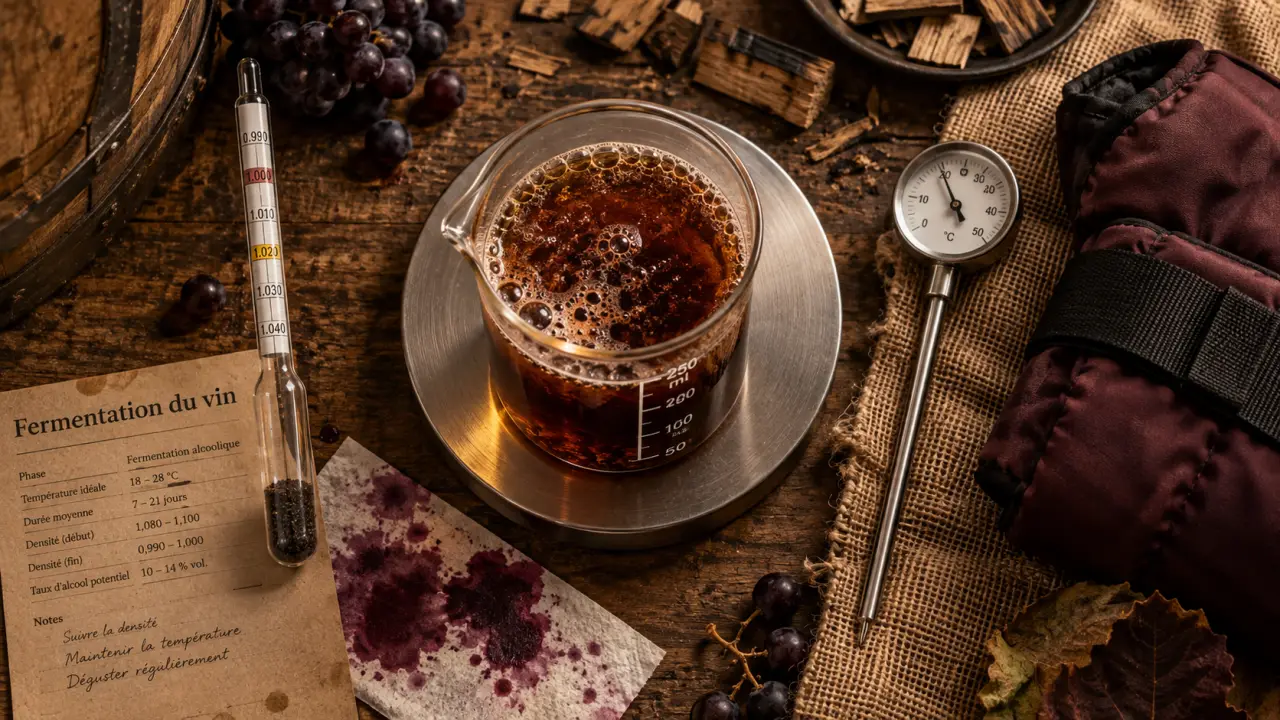 Fermentation vin : levures, température et durée sur moût en cuve