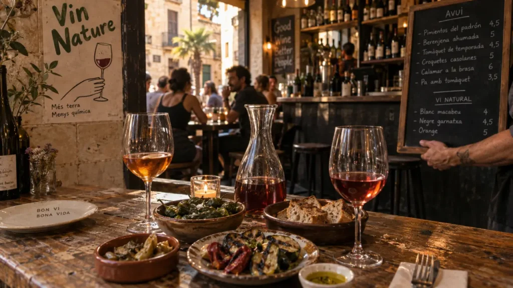 Vin nature barcelone : verres et tapas dans un bar