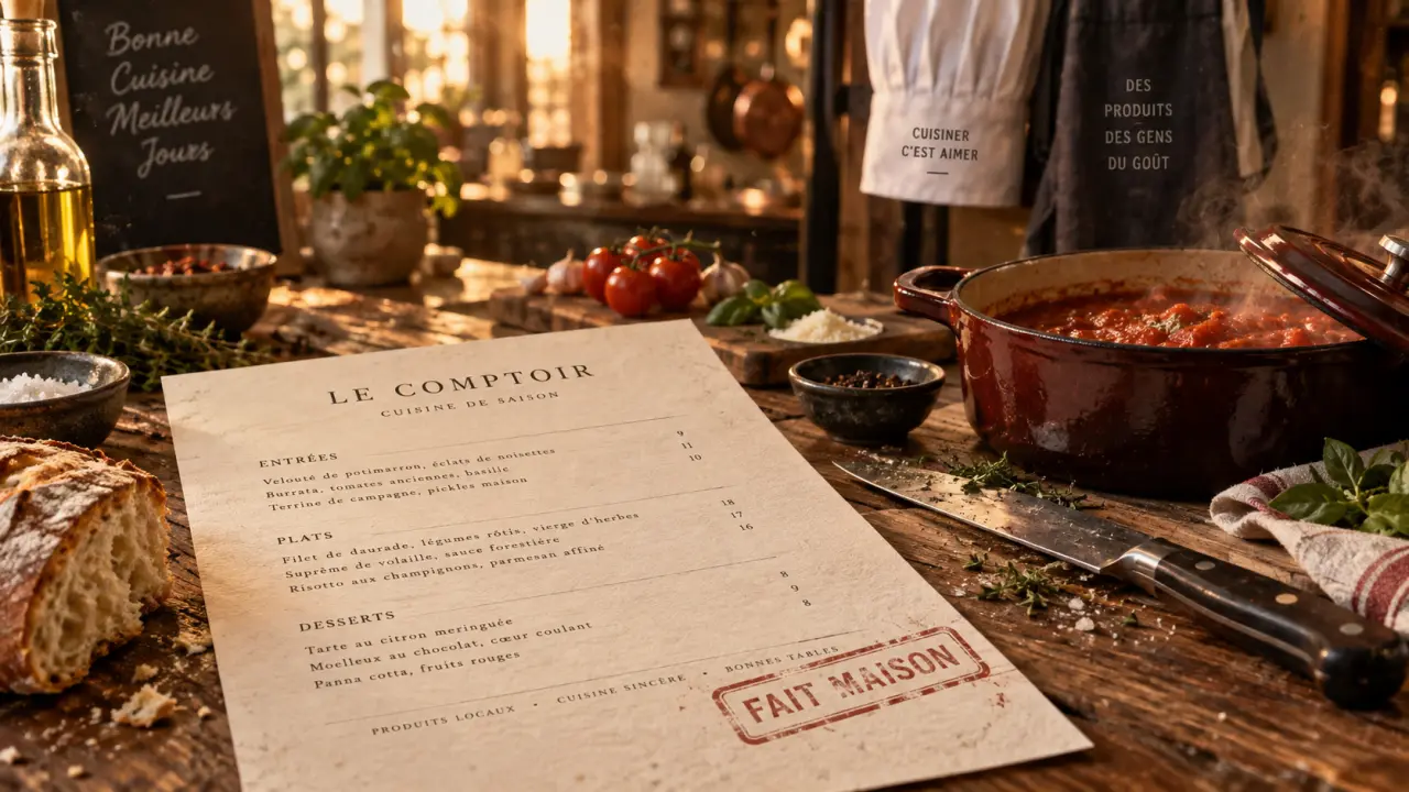 Cuisine faite maison : carte « fait maison » sur table
