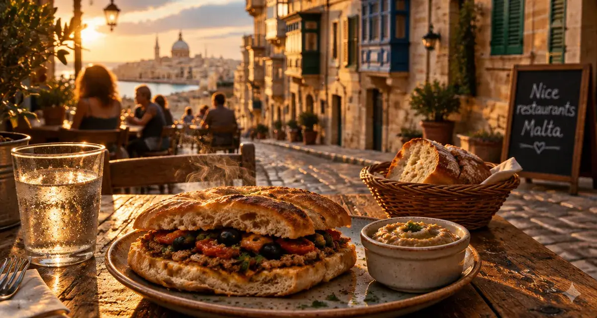 Nice restaurants Malta à Valletta : ftira fumante sur une terrasse